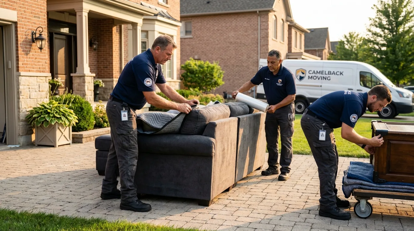 Large estate moving crew wrapping furniture in Manchester, IA