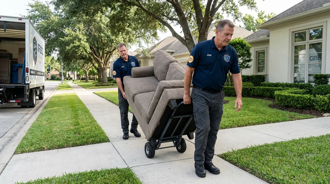 Local residential moving crew loading furniture in Manchester, IA