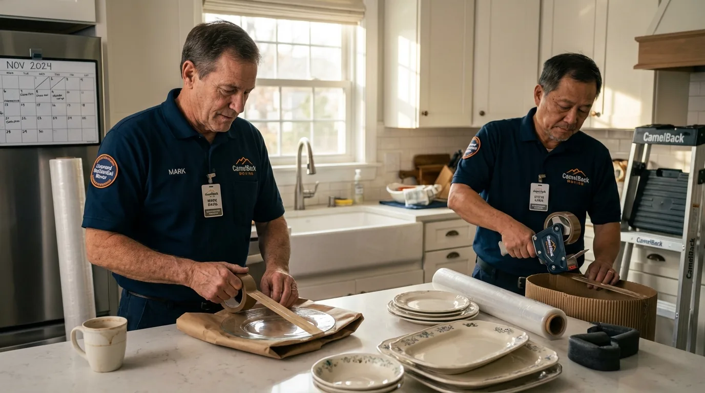 Professional crew packing kitchen dishware in Manchester, IA